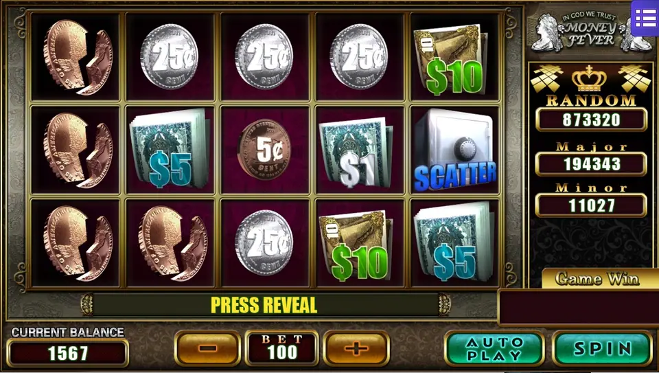Money Fever reels on Mega888 filled with coins and banknote bundles