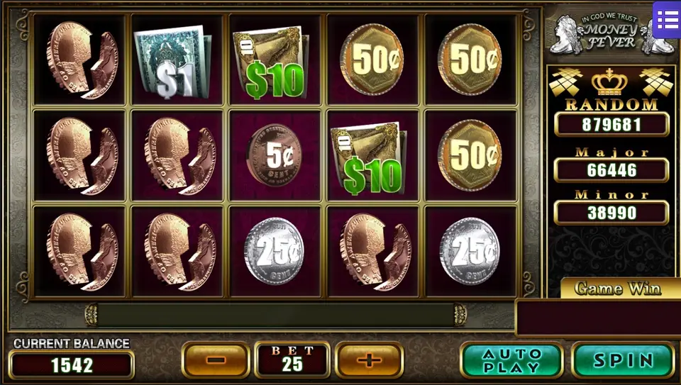 Money Fever reels mid-spin with the Good Luck message under the grid
