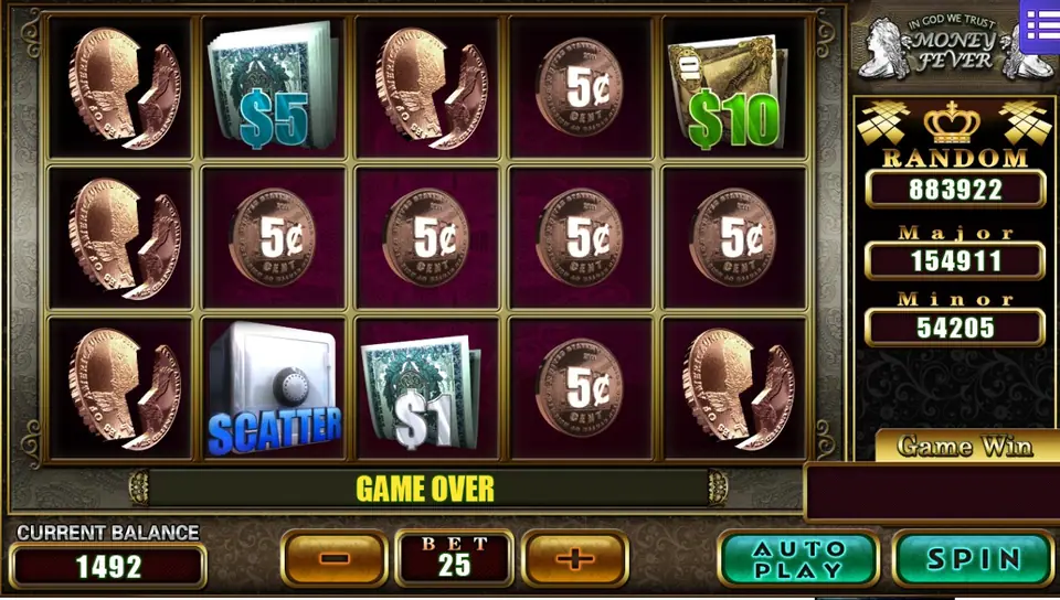 Money Fever bet bar with Auto Play and Spin buttons below the reels