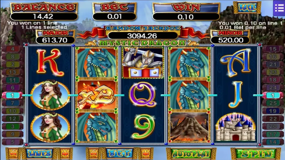 Mystical Dragon wild symbol doubling a winning line
