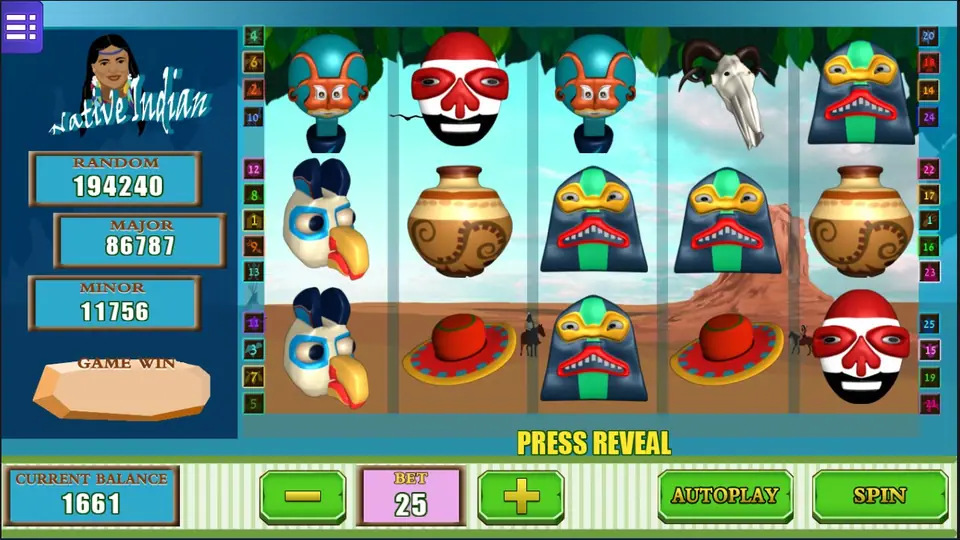 Native Indian mask scatter symbols landing on the Mega888 reels