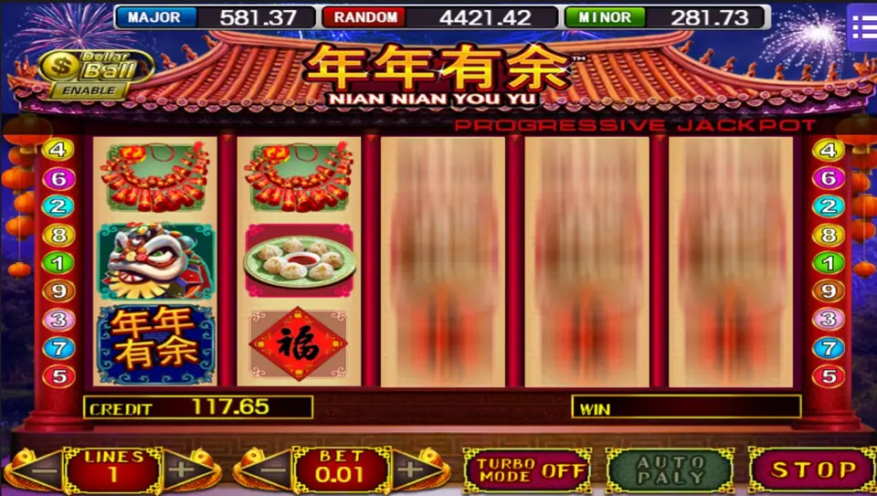 Nian Nian You Yu reels on Mega888 with lanterns and red packet symbols
