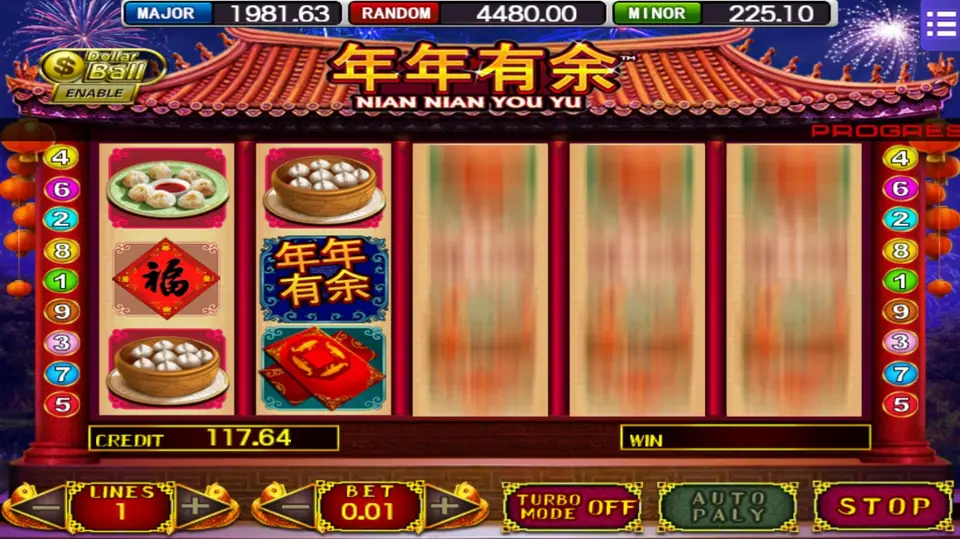 Nian Nian You Yu scatter characters landing across the reels