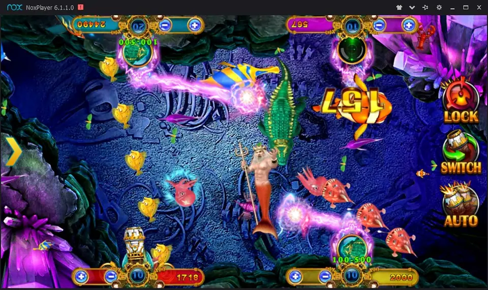 Ocean King game screen with shot value controls and balance at the bottom