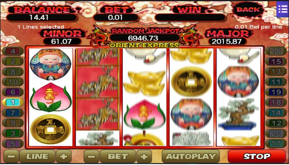 Orient Express paytable showing symbol values and the scatter rules