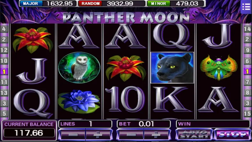 Panther Moon 5x3 reels with the black panther symbol and nine paylines