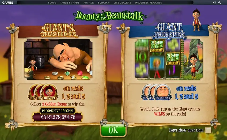 Bounty of the Beanstalk 3D reels with Jack and the giant's castle above