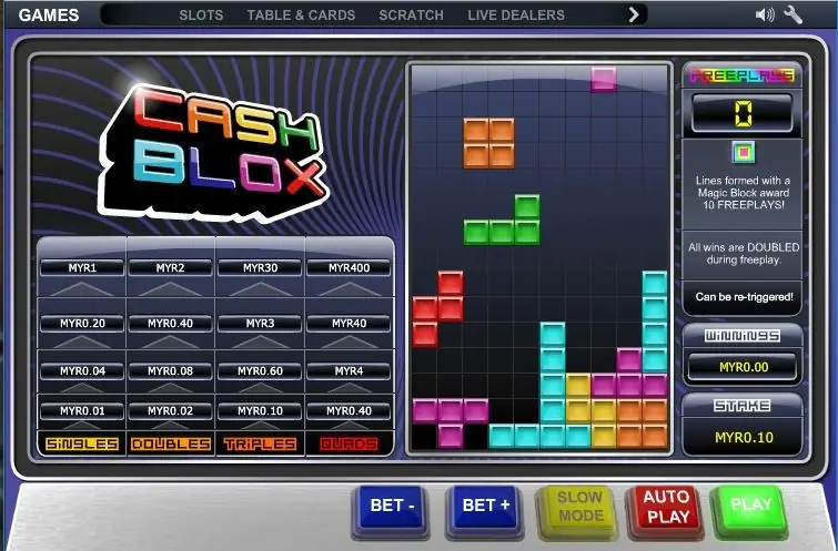Cash Blox bet selector set between 0.10 and 10
