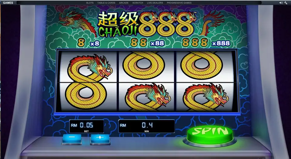 Chao Ji 888 slot screen on NTC33 with gold 888 symbols