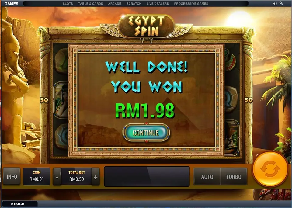 Egypt Spin paytable showing the stone card symbols and their values