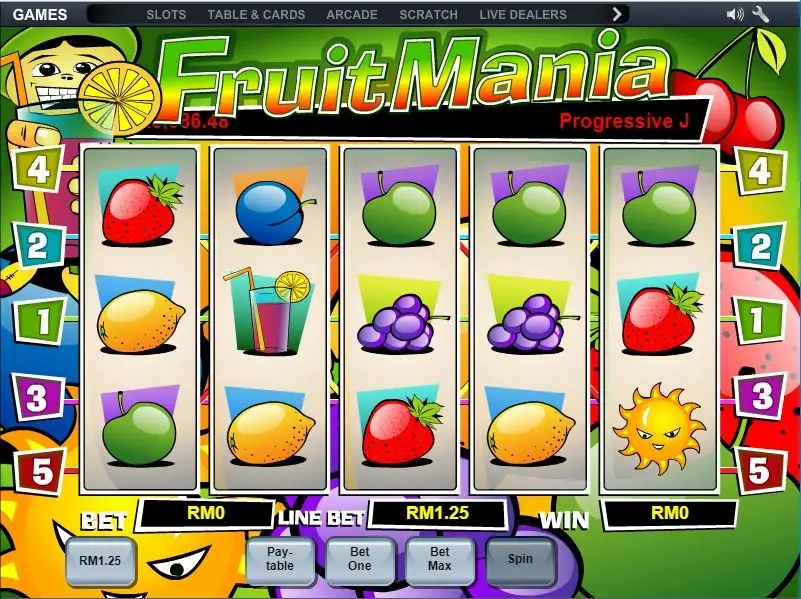 Fruit Mania five-reel fruit slot on NTC33 with the segment meter beside the reels
