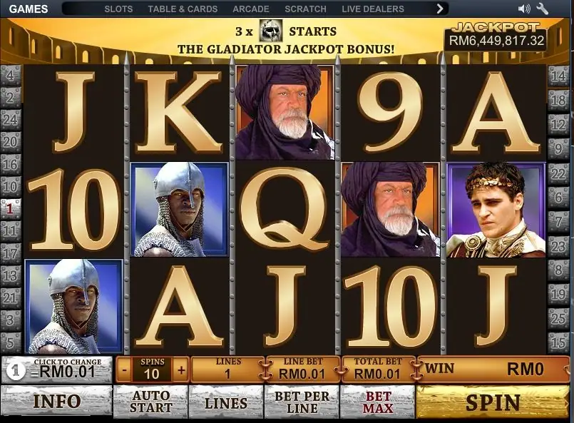 Gladiator Jackpot reels with Roman arena symbols on NTC33