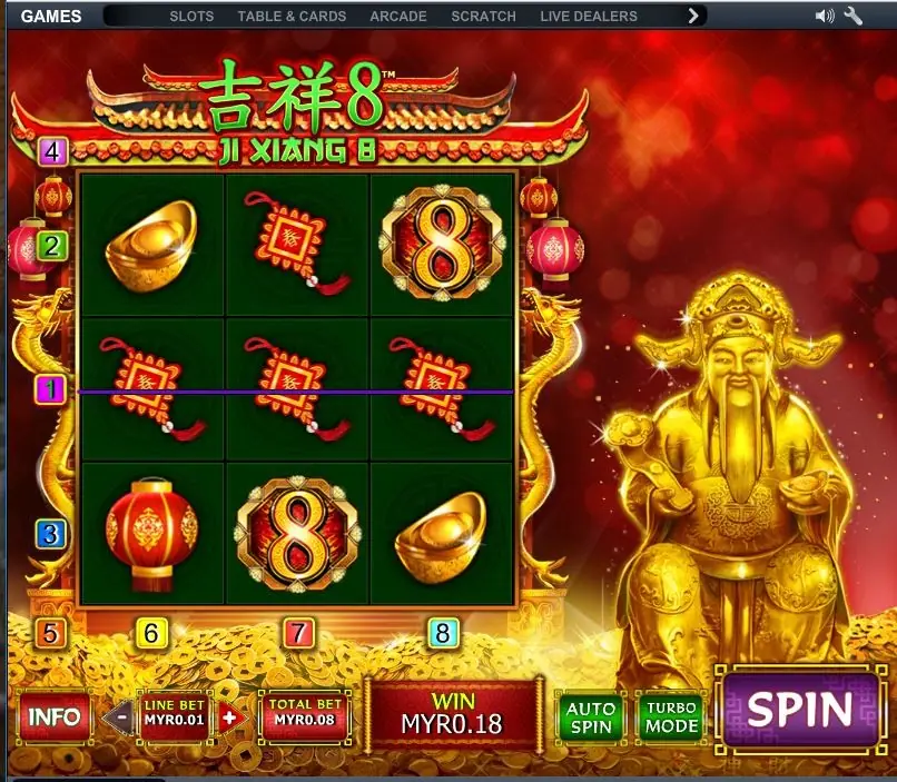Ji Xiang 8 control panel showing the autoplay and turbo mode buttons