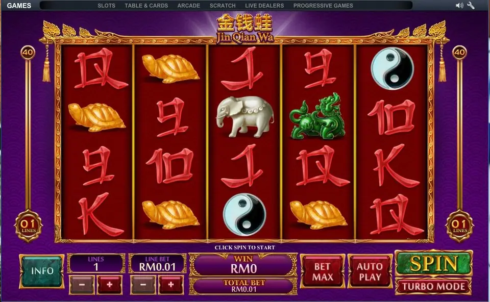 Chinese-character scatter symbols landing on the middle reels of Jin Qian Wa