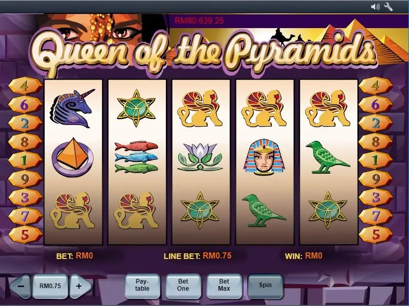 Queens Of Pyramid reels on NTC33 with Egyptian queen symbols in a gold frame