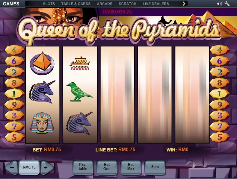 Queens Of Pyramid reels showing the black background and gold reel frames