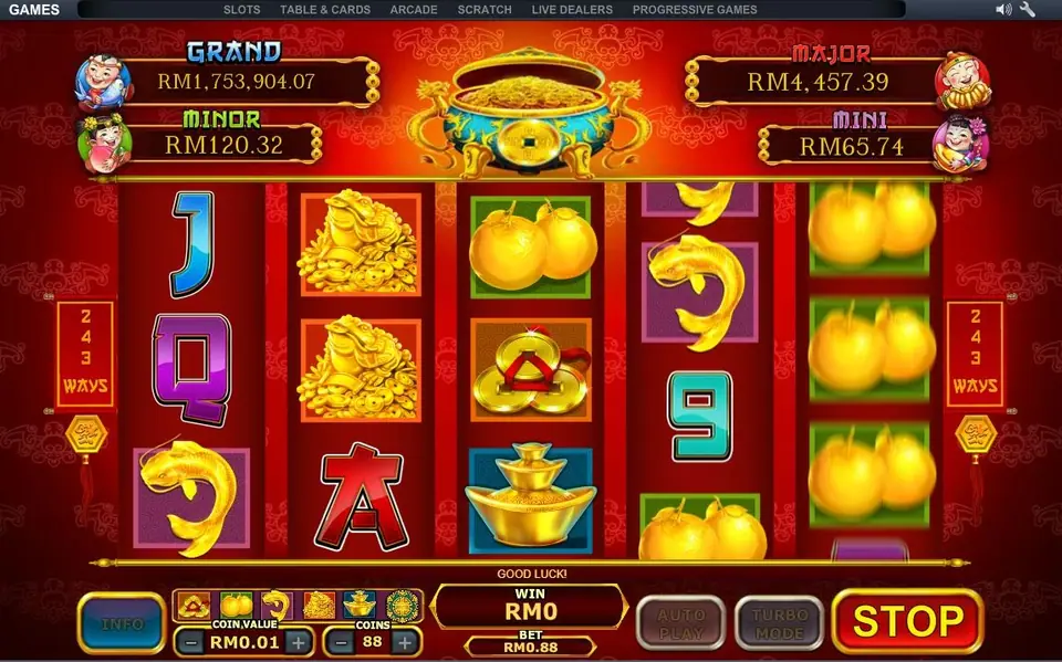 Ri Ri Sheng Cai paytable with the golden high-paying icons