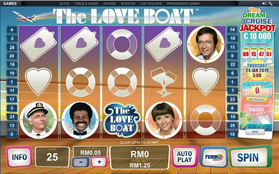 The Love Boat reels during a regular spin