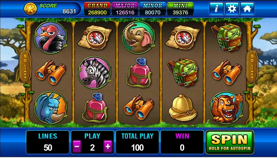 African Wildlife slot on Play8oy with reels under an orange savanna sky