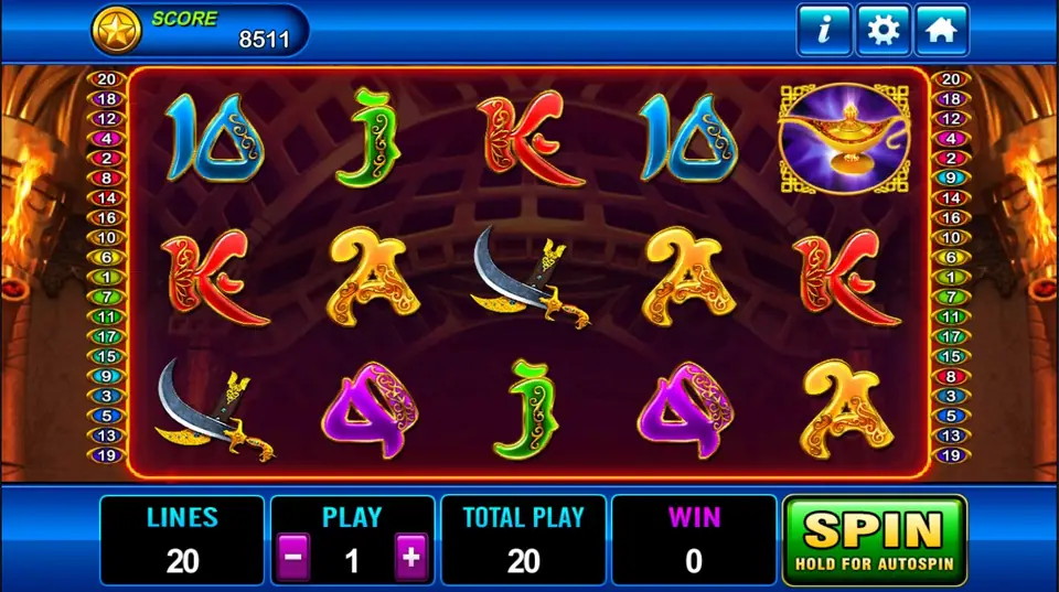 Aladdin slot on Play8oy with reels framed by a red theatre curtain