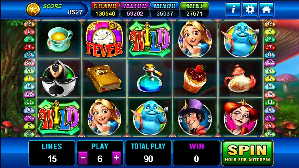 Alice slot on Play8oy with Wonderland characters across the reels