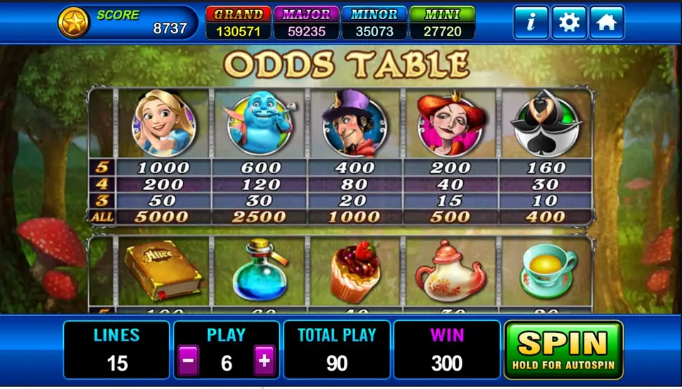 Alice bet settings on Play8oy showing the coin value selector