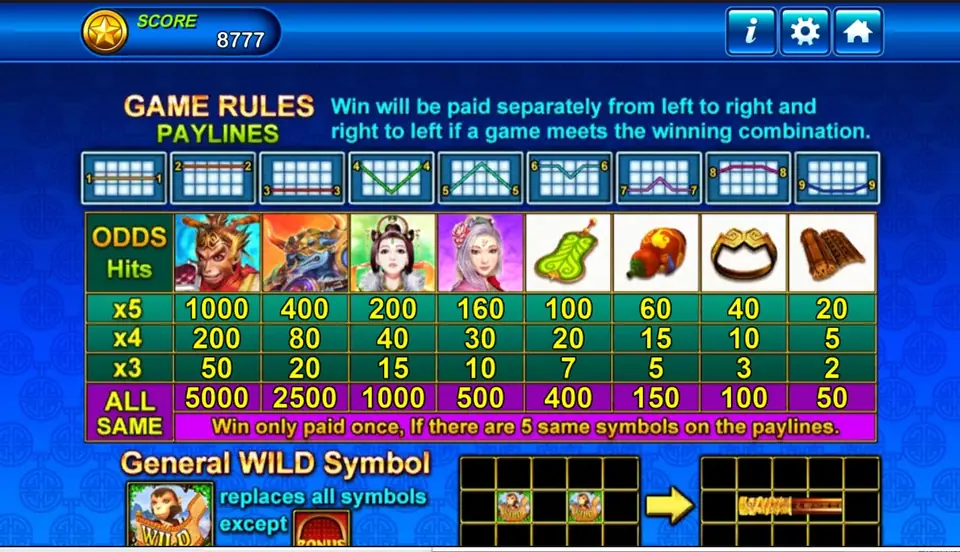Monkey King side reel showing the banker, player or tie result