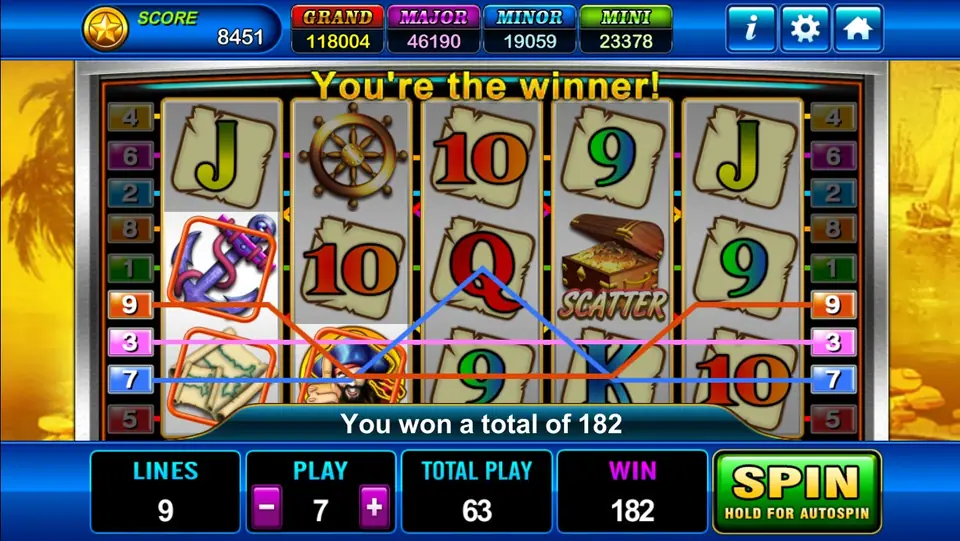 Anchor wild completing a winning line in Pirate's Treasure