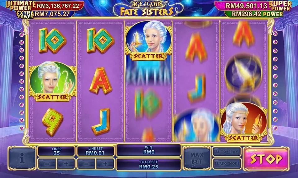 Three God of the Ages scatters landing on the Age of Gods reels