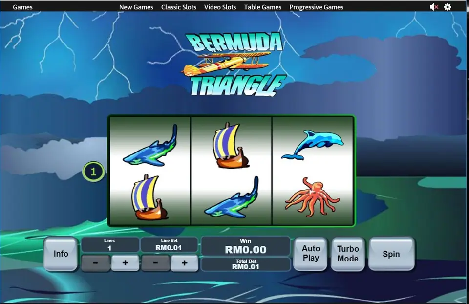 Close view of the three Bermuda Triangle reels mid-spin