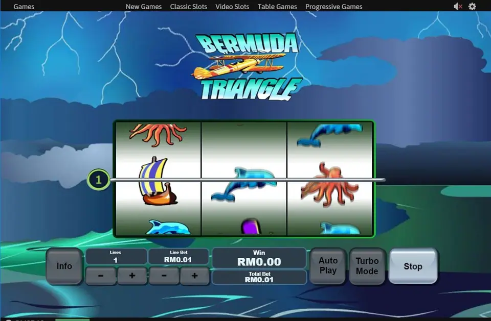 Shark, dolphin and octopus symbols on the Bermuda Triangle reels