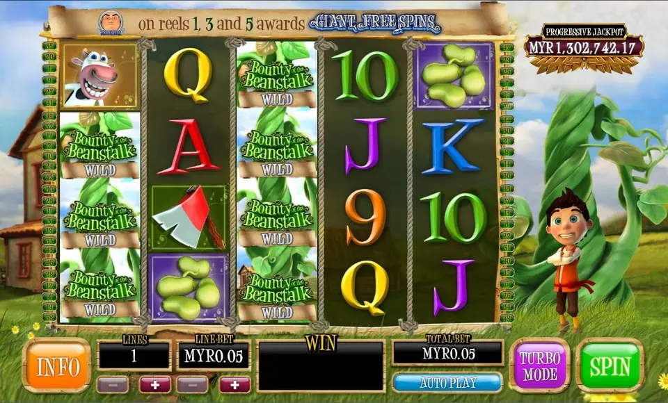 Bounty of the Beanstalk bet panel and spin controls on Rollex11