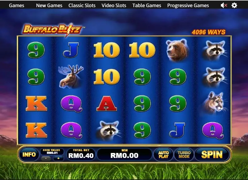 Buffalo Blitz title screen with a buffalo against a northern wilderness backdrop