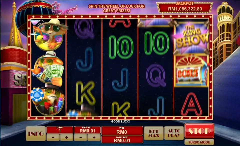 Cat In Vegas base game with the lucky wheel icon on the middle reel