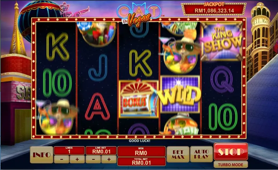 Final reward feature screen in Cat In Vegas with jackpot prizes