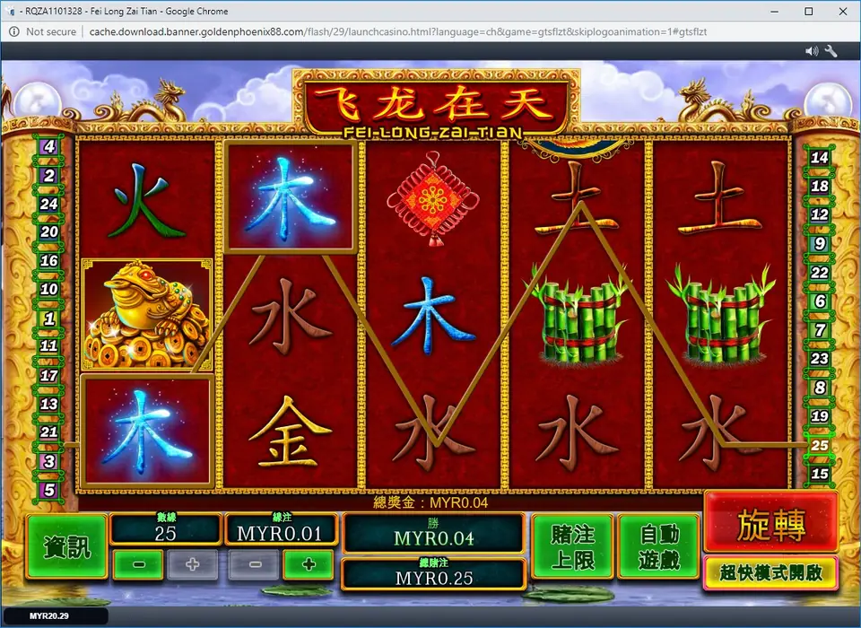 Expanded wild covering a full reel in Fei Long Zai Tian