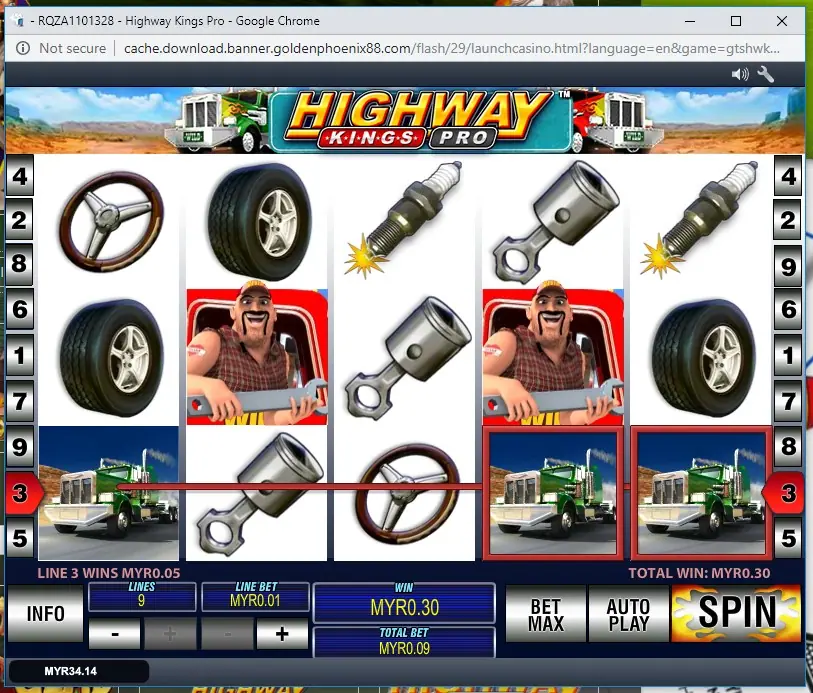 Highway Kings Pro reels with trucks and road symbols on Rollex11