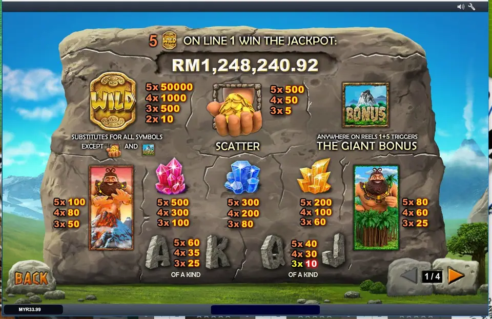 Jackpot Giant bonus round with the giant and tripled win display