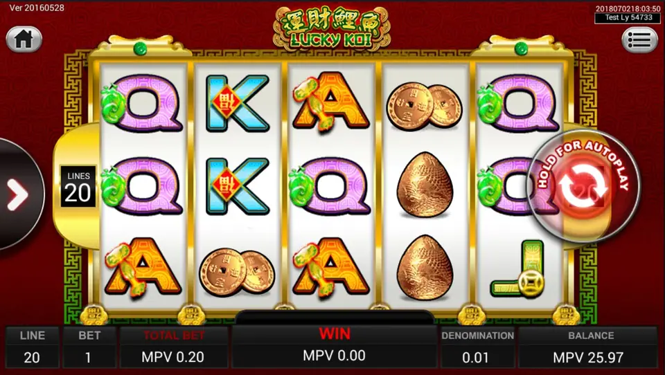 Lucky KOI slot on Sky777 with a golden koi fish beside the reels