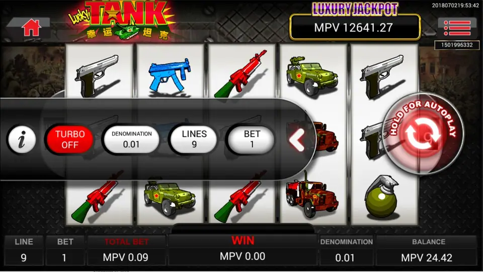 Lucky Tank reels on Sky777 with military symbols and a tank