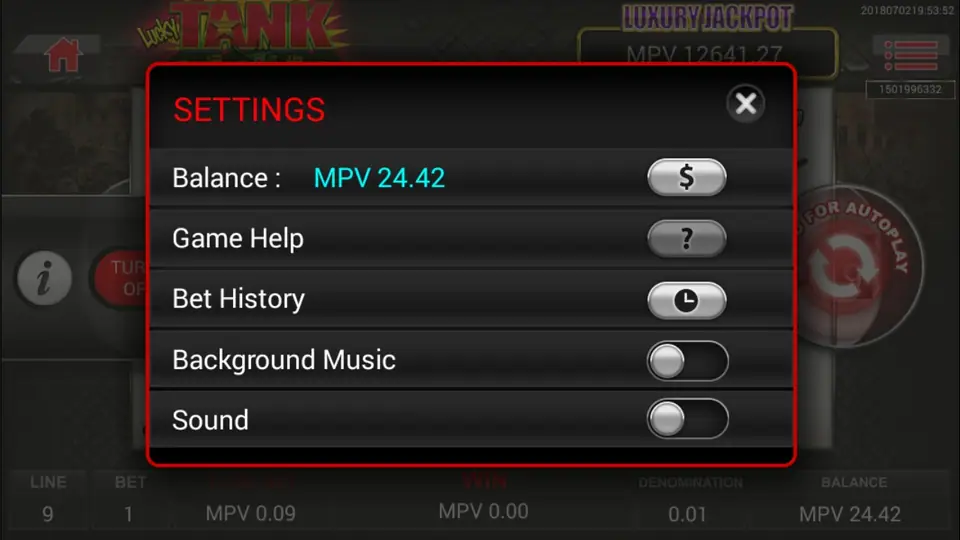 Lucky Tank winning spin on Sky777 with the payline highlighted
