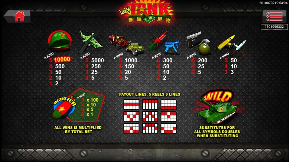 Bomb symbols landing on the Lucky Tank reels