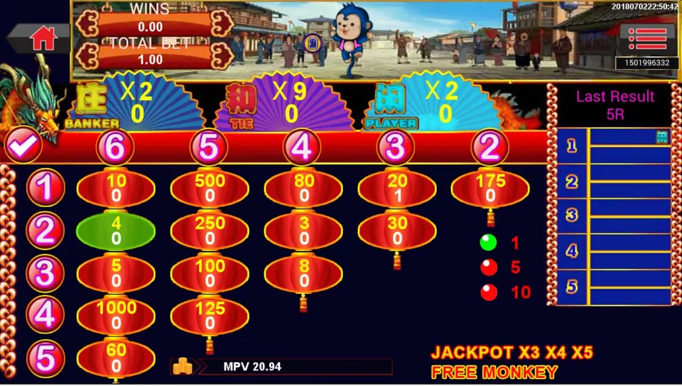 Monkey Thunderbolt results screen after a round on Sky777