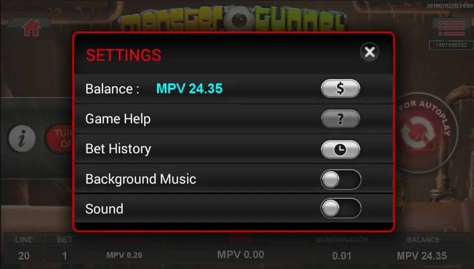 Close view of the Monster Tunnel symbols without a reel frame