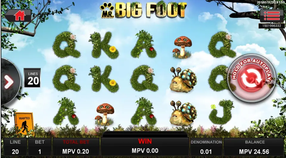 Mr.Big Foot slot on Sky777 with transparent reels over a scenic forest