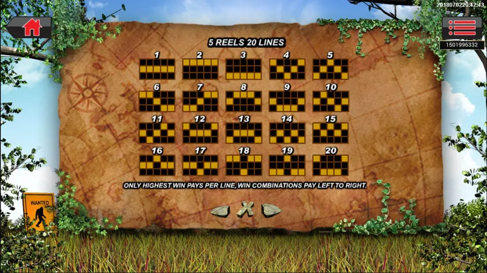 Mr.Big Foot paytable screen listing the symbol payouts