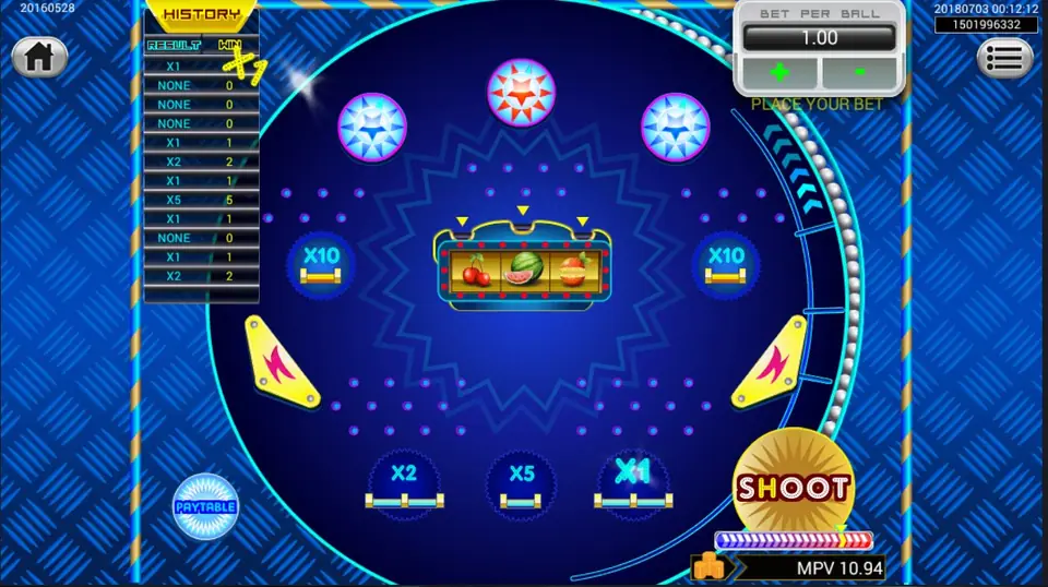 Pinball Fortune reels with pinball table artwork and lights
