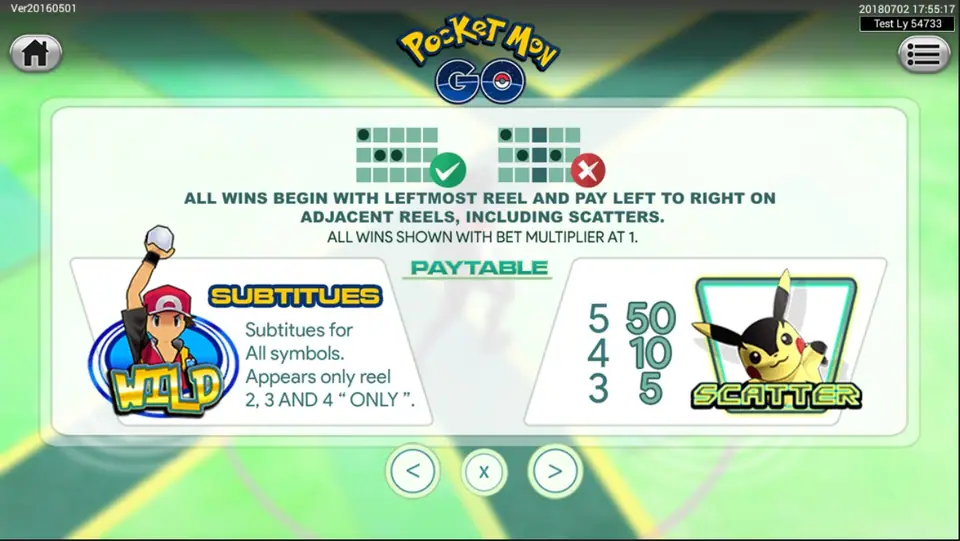 Pocketmon GO paytable showing creature symbol values