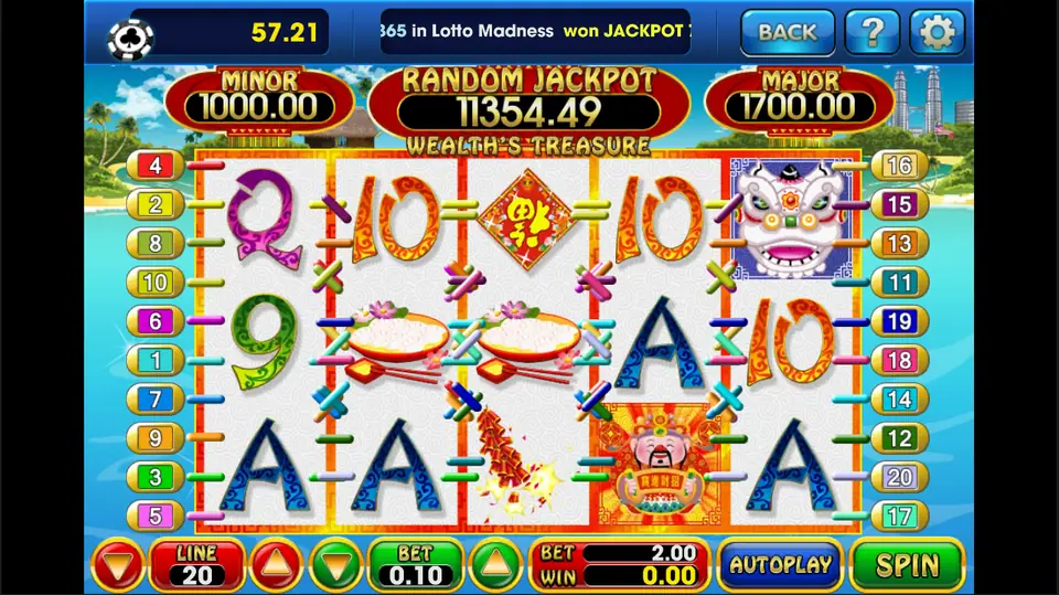 Wealth Treasure control panel with max bet and autoplay buttons